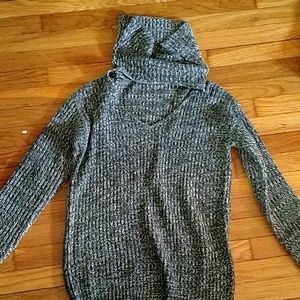 Grey and white sweater w cut out